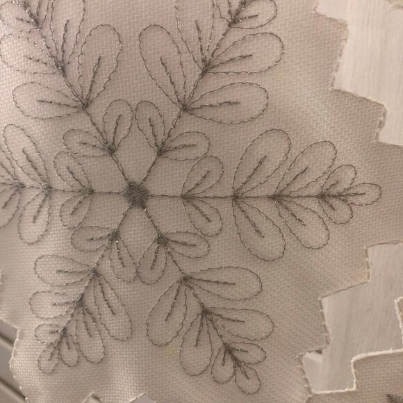 Christmas Holiday Table Runner Embroidered Snowflakes Cutwork Edges White/Silver - Picture 13 of 16